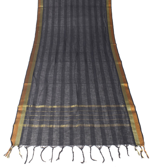 Sushila Vintage Black Dupatta Pure Cotton Woven Zari Brocade Long Stole Hijab
