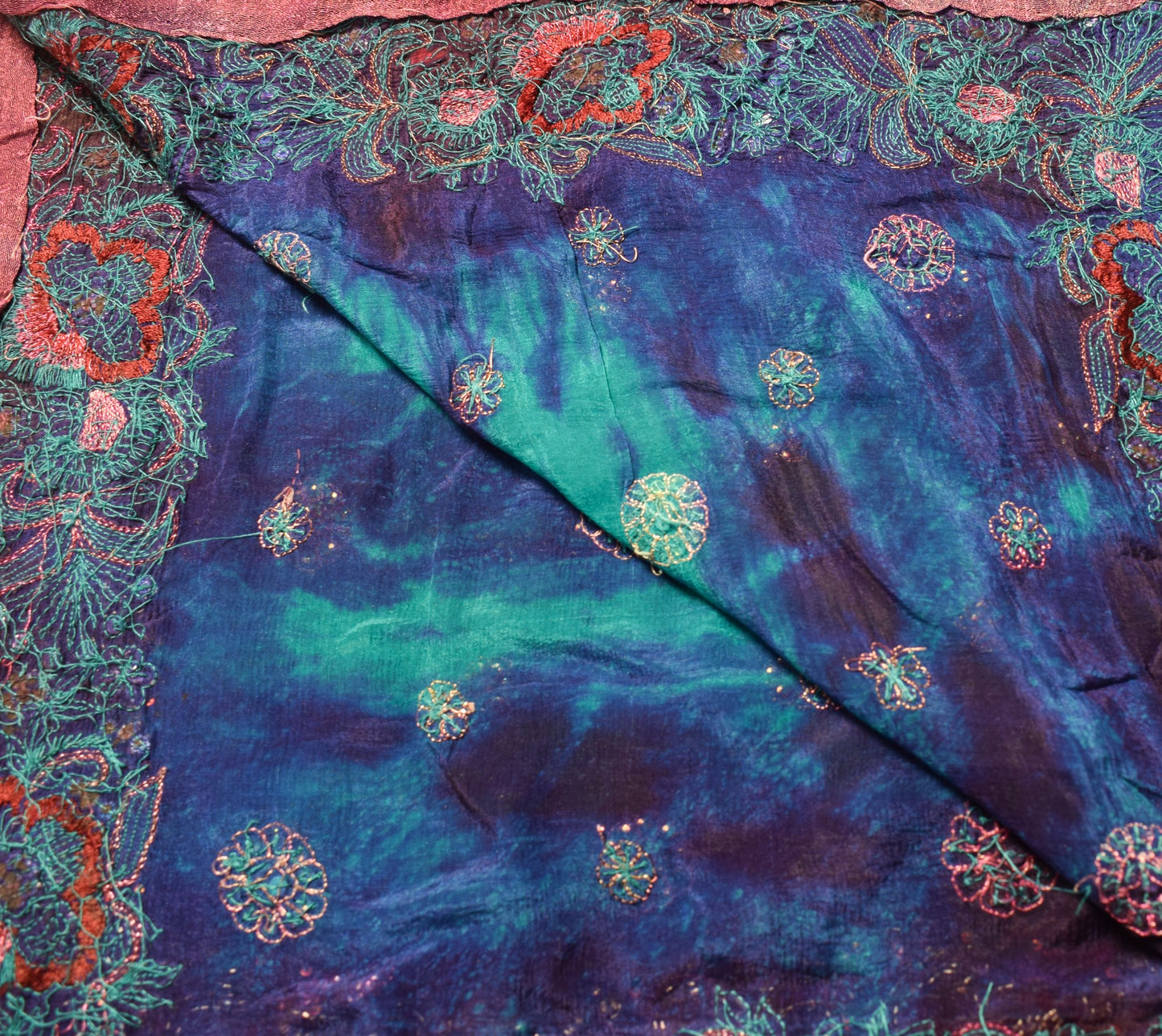 Sushila Vintage Tie-Dye Pure Chiffon Dupatta Glass Beads Sequins Work Long Stole