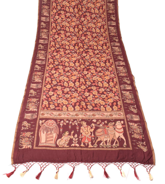 Sushila Vintage Kalamkari Dupatta Pure Cotton Maroon Handprinted Soft Long Stole