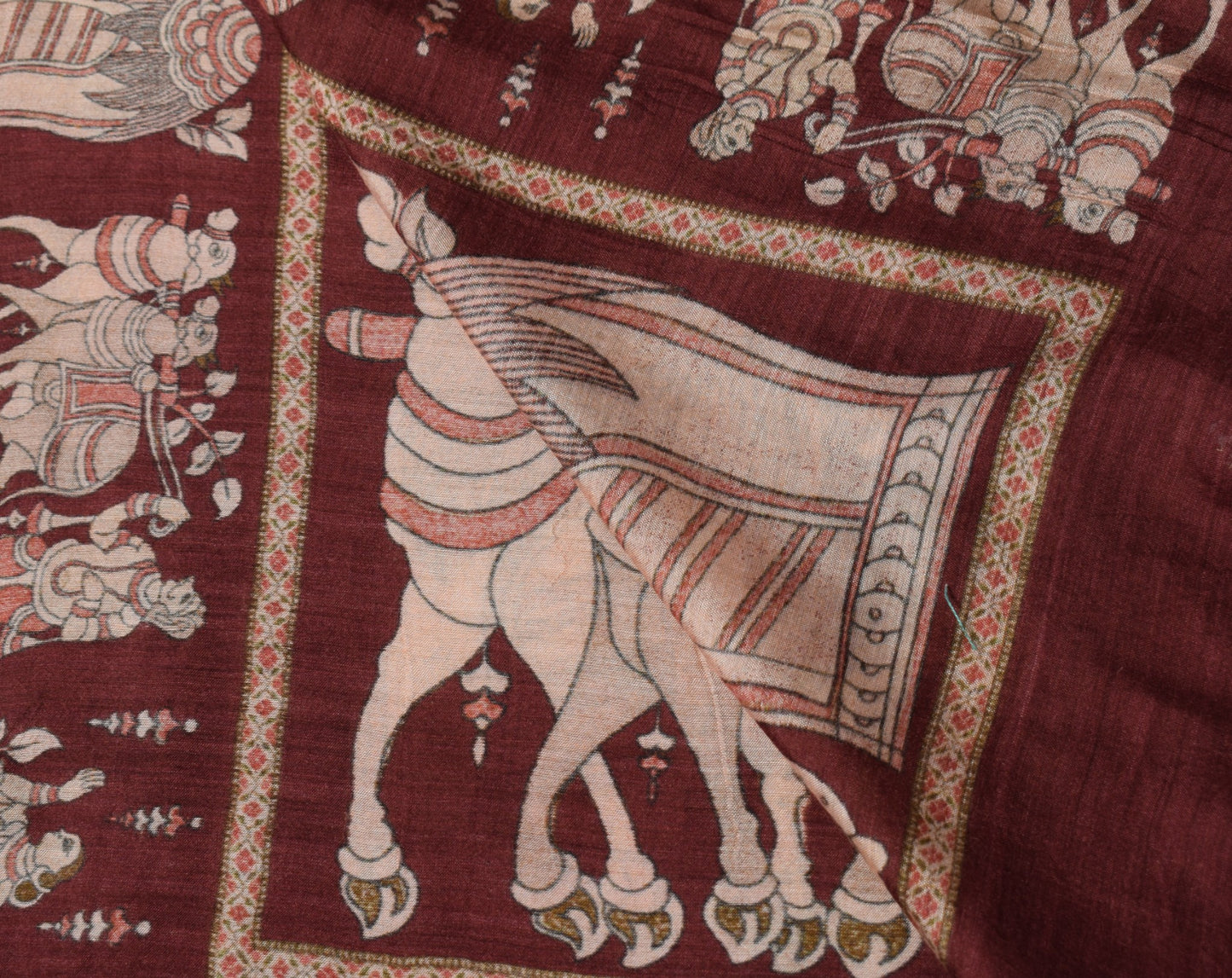 Sushila Vintage Kalamkari Dupatta Pure Cotton Maroon Handprinted Soft Long Stole