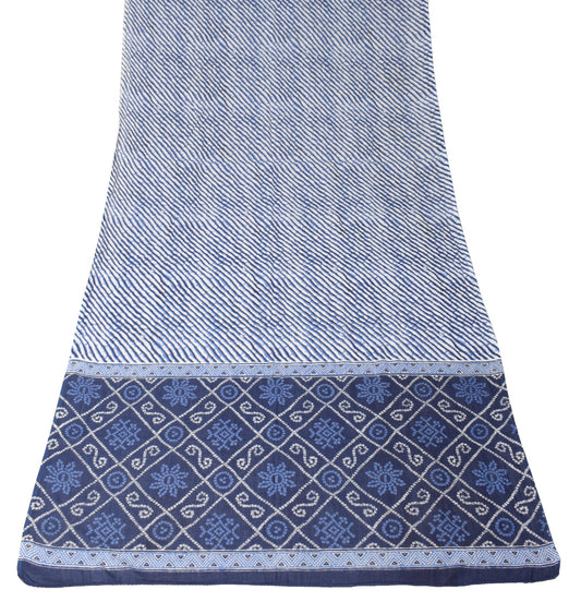 Sushila Vintage Pure Cotton Dupatta Blue White Leheriya Bandhani Print LongStole