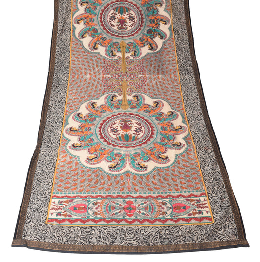 Sushila Vintage Madhubani Paint Dupatta Pure Cotton Silk Beige Figure Long Stole