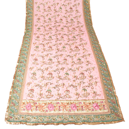 Sushila Vintage Pink Net Heavy Dupatta Zardozi Stone Work Wedding Long Stole