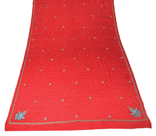 Sushila Vintage Wedding Red Dupatta Stone Beaded Pure Chiffon Floral Long Stole