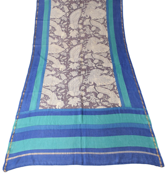 Sushila Vintage Kalamkari Printed Dupatta Pure Cotton Silk Wine Long Stole Veil