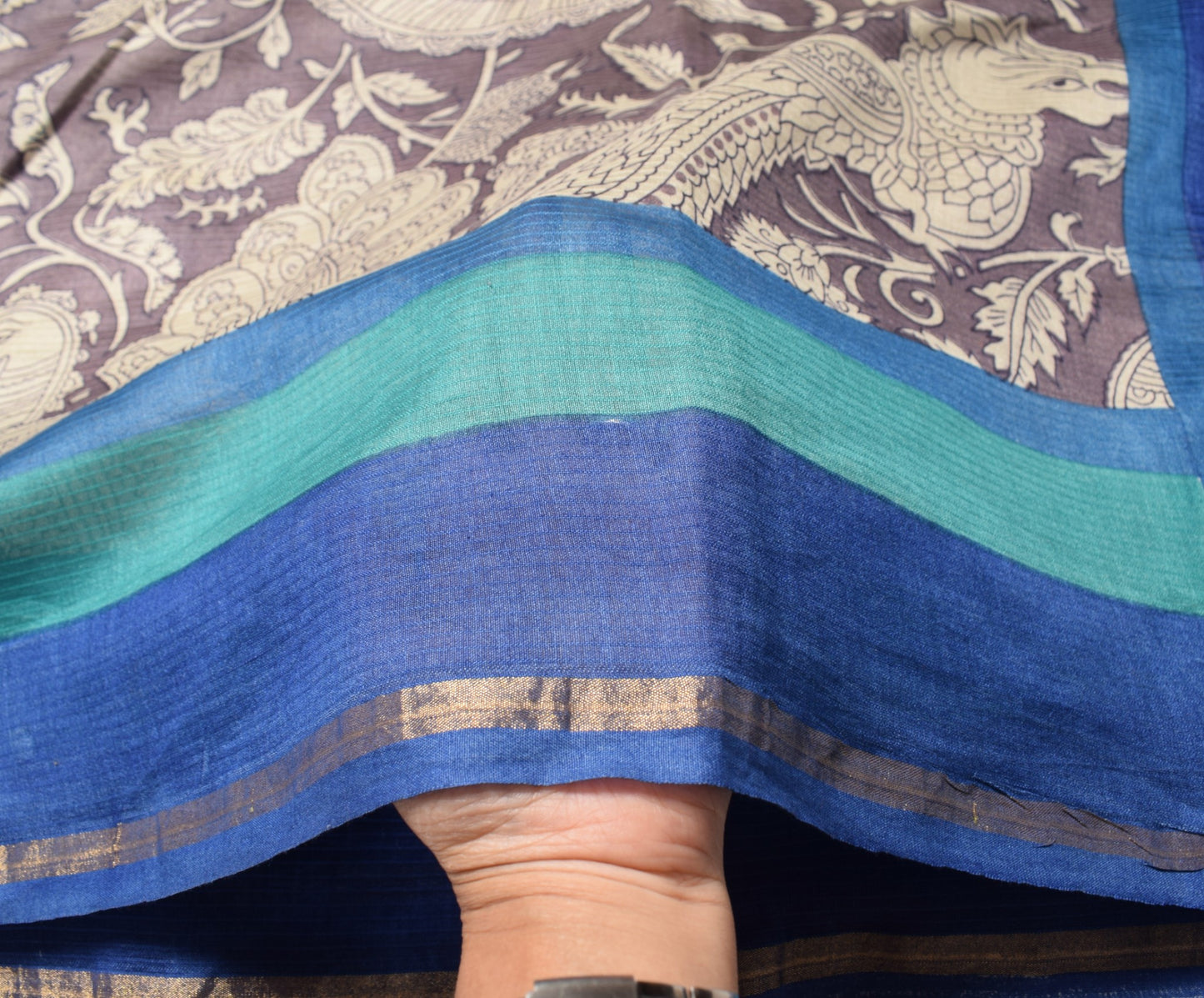 Sushila Vintage Kalamkari Printed Dupatta Pure Cotton Silk Wine Long Stole Veil