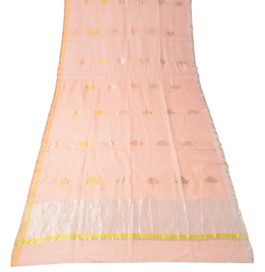 Sushila Vintage Pink Handloom Dupatta Pure Cotton Silk Zari Woven Long Stole