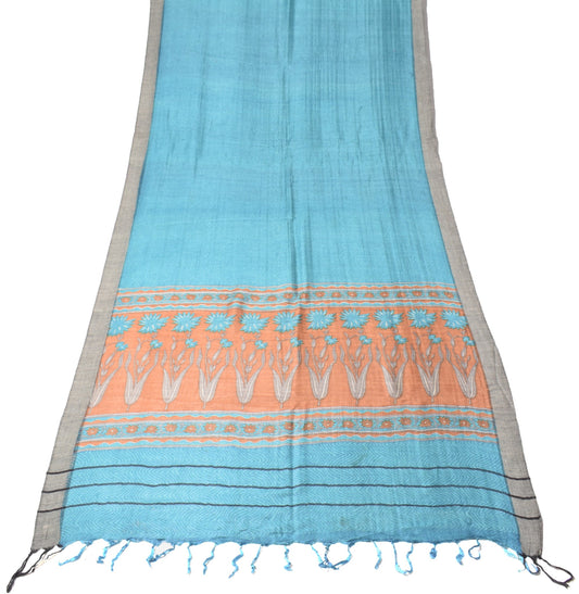 Sushila Vintage Pure Woolen Dupatta Turquoise Blue Leheriya Printed Long Stole