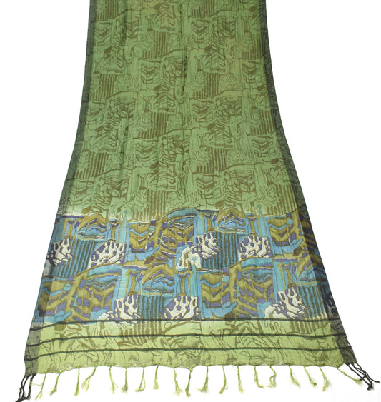 Sushila Vintage Pure Woolen Dupatta Green Abstract Printed Soft Long Stole Veil