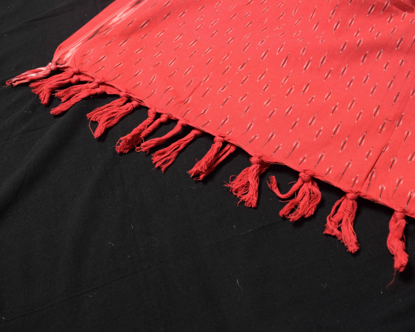 Sushila Vintage Hand Woven Ikat Dupatta Pure Cotton Black Red Long Stole