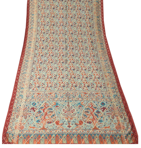 Sushila Vintage Pure Woolen Dupatta Printed & Woven Paisley Green Warm LongStole