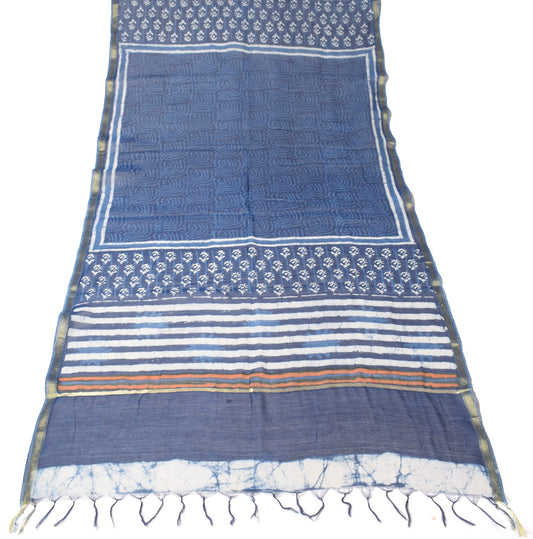 Sushila Vintage Batik Printed Dupatta Pure Cotton Silk Blue Long Stole Veil Wrap