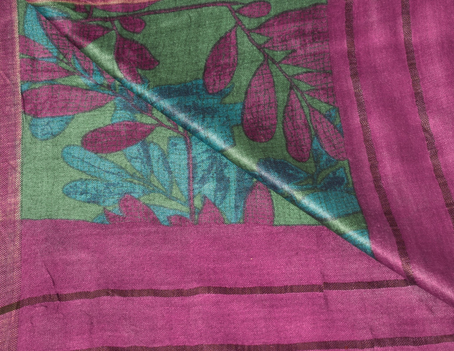 Sushila Vintage Pure Woolen Dupatta Teal Green Hand Block Printed Warm LongStole