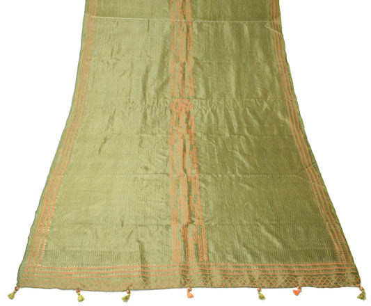 Sushila Vintage Heena Green Dupatta Art Silk Hand Block Laheriya Print LongStole