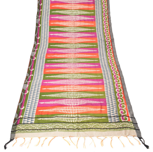 Sushila Vintage Pure Woolen Dupatta Hand Printed Fern MultiColor Soft Long Stole