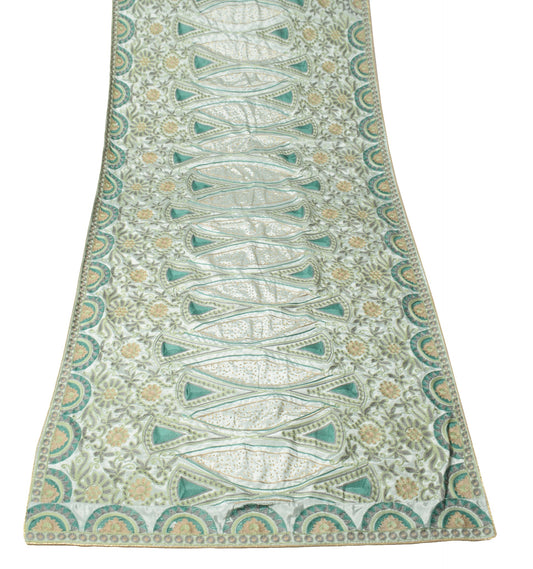 Sushila Vintage Gray Embroidered Dupatta Art Silk Floral Rhine Stone Long Stole