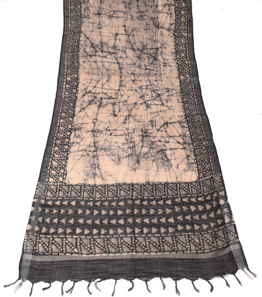 Sushila Vintage Batik Printed Dupatta Pure Cotton Black & Peach Long Stole Veil