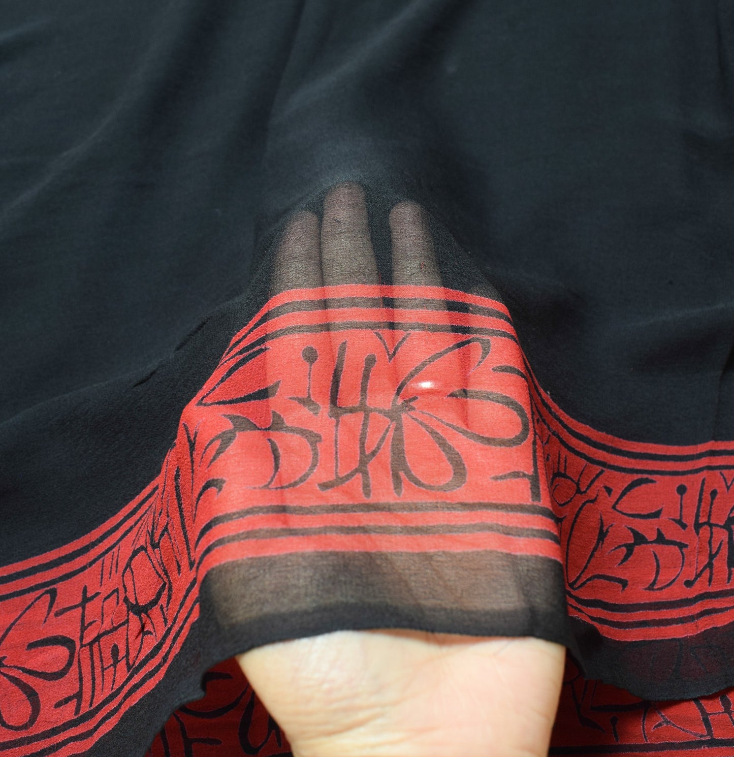 Sushila Vintage Black Red Dupatta Printed 100% Pure Georgette Long Stole Scarves