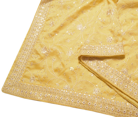 Sushila Vintage Floral Yellow Dupatta Art Silk Sequins Embroidered Long Stole
