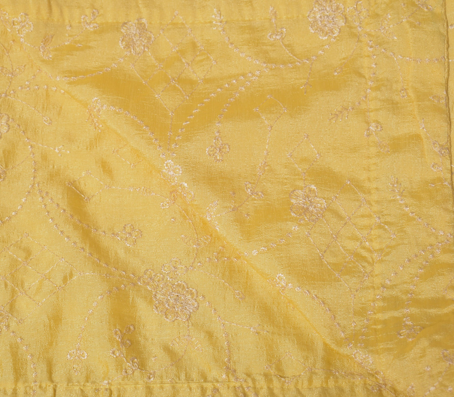 Sushila Vintage Floral Yellow Dupatta Art Silk Sequins Embroidered Long Stole