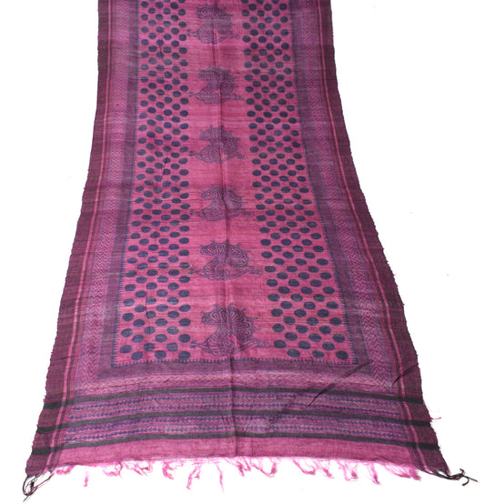 Sushila Vintage Pure Khadi Dupatta Purple Hand Block Printed Woven Long Stole