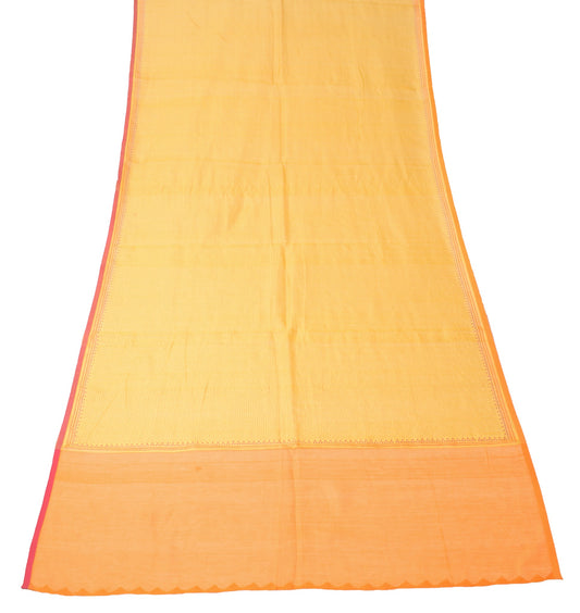 Sushila Vintage Yellow Dupatta Pure Cotton Silk Hand Block Geometric Long Stole