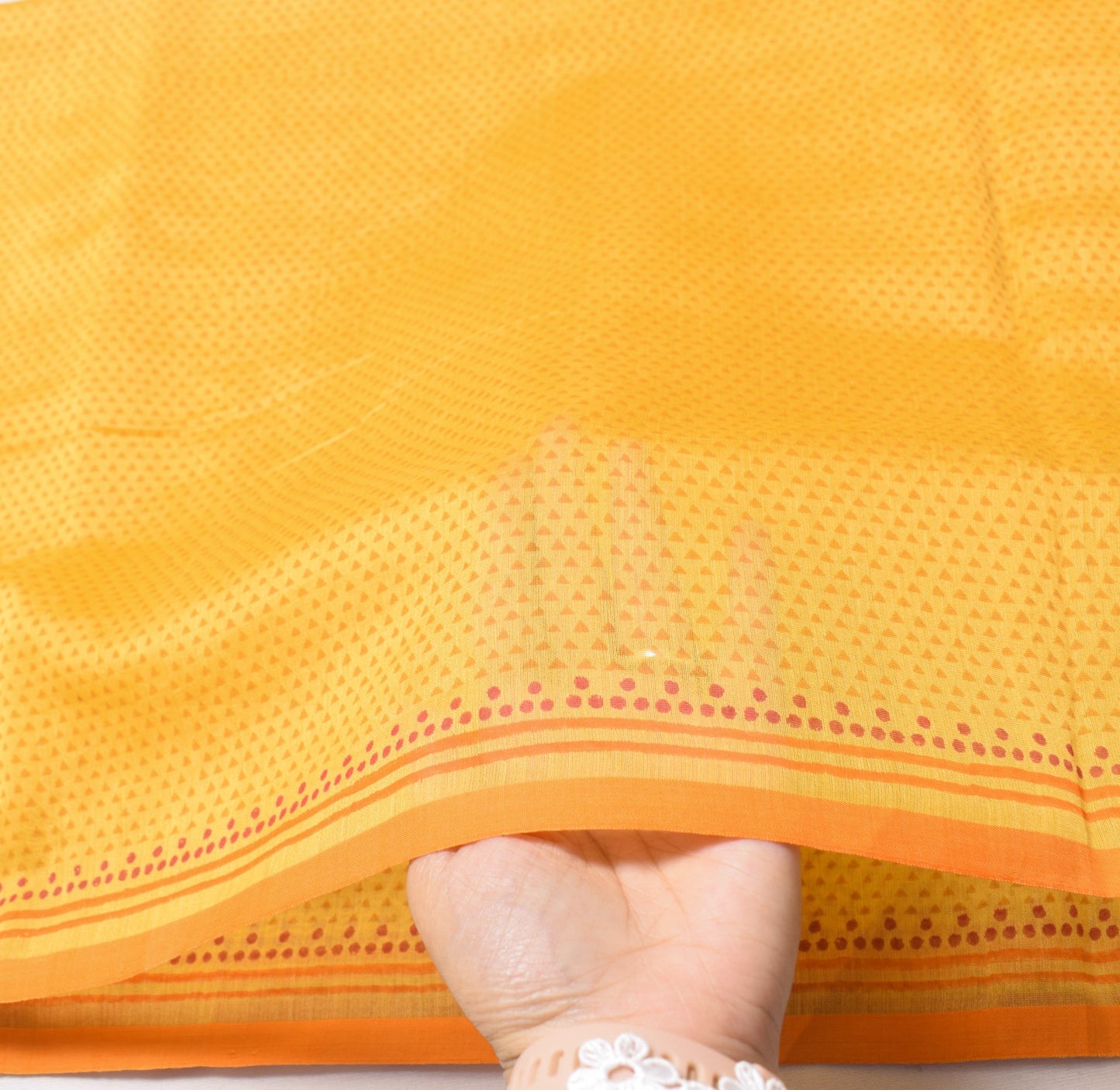 Sushila Vintage Yellow Dupatta Pure Cotton Silk Hand Block Geometric Long Stole