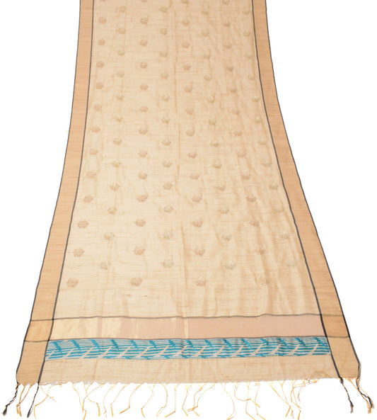 Sushila Vintage Brown Dupatta Art Cotton Silk Leaves Embroidered Long Stole Wrap