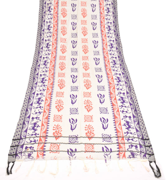 Sushila Vintage Pashmina Dupatta Art Woolen Handloom Cream Soft Warm Long Stole