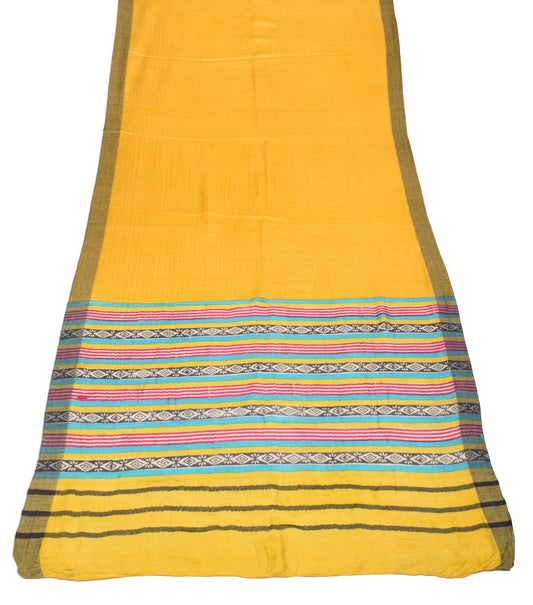 Sushila Vintage Yellow Dupatta Pure Woolen Hand Block Printed Soft Long Stole