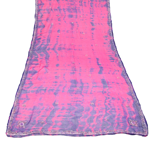 Sushila Vintage Magenta Tie-Dye Dupatta Pure Chiffon Hand Beaded Long Stole Wrap