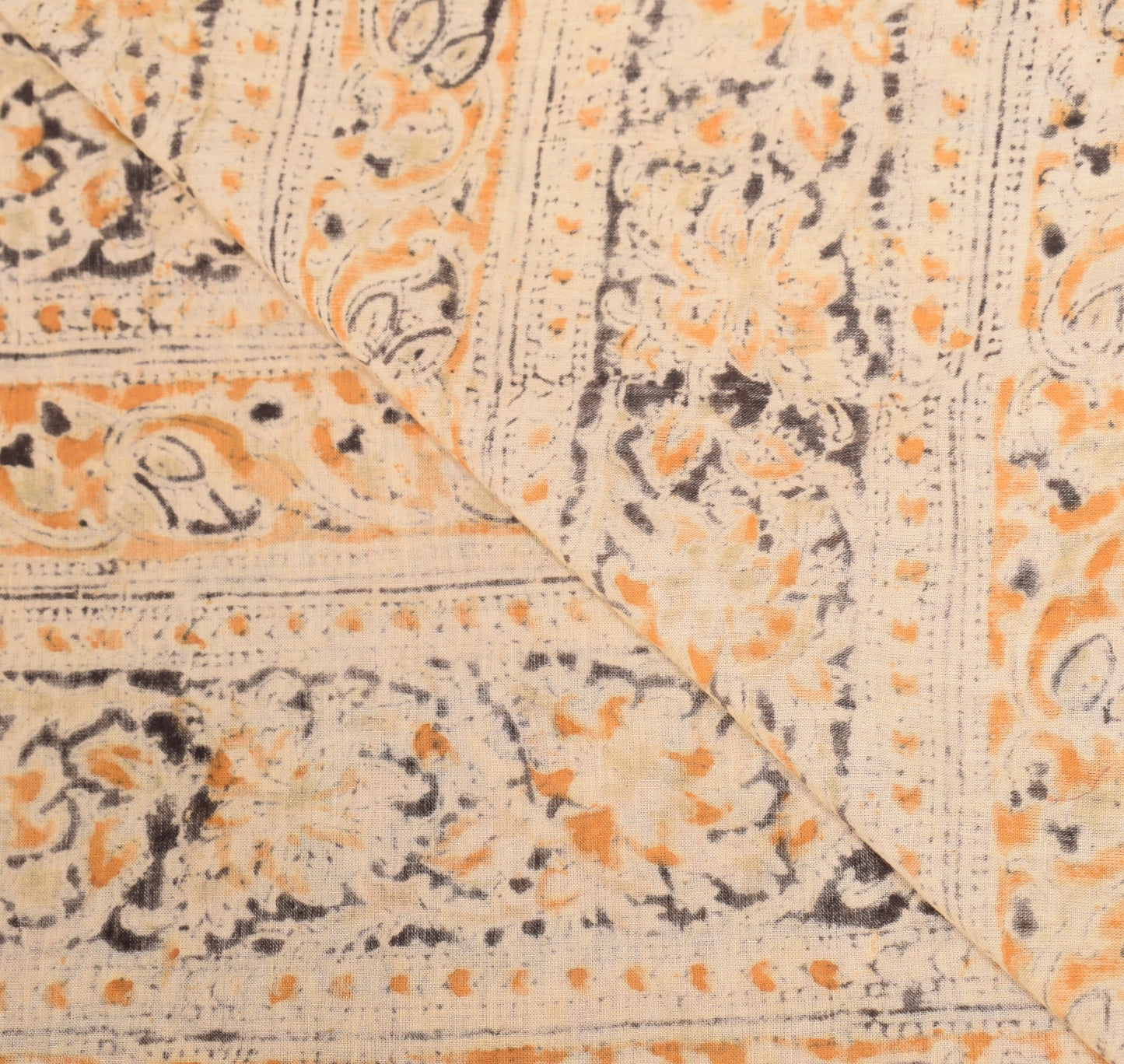 Sushila Vintage Handblock Print Kalamkari Dupatta Pure Cotton Cream Long Stole