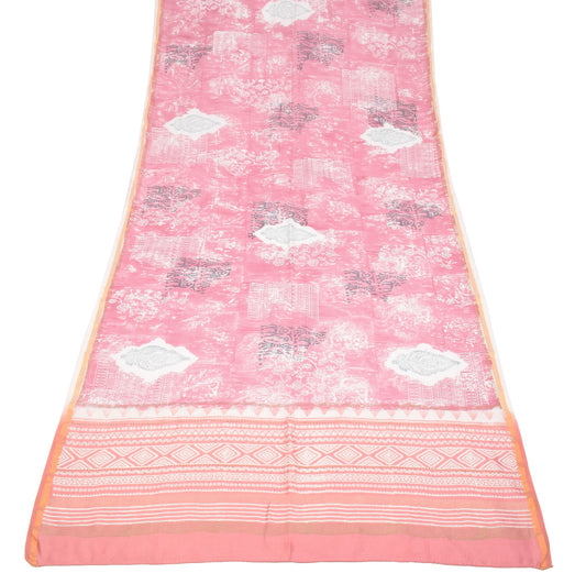Sushila Vintage Hand Block Printed Dupatta Pure Cotton Silk Pink Long Stole Veil