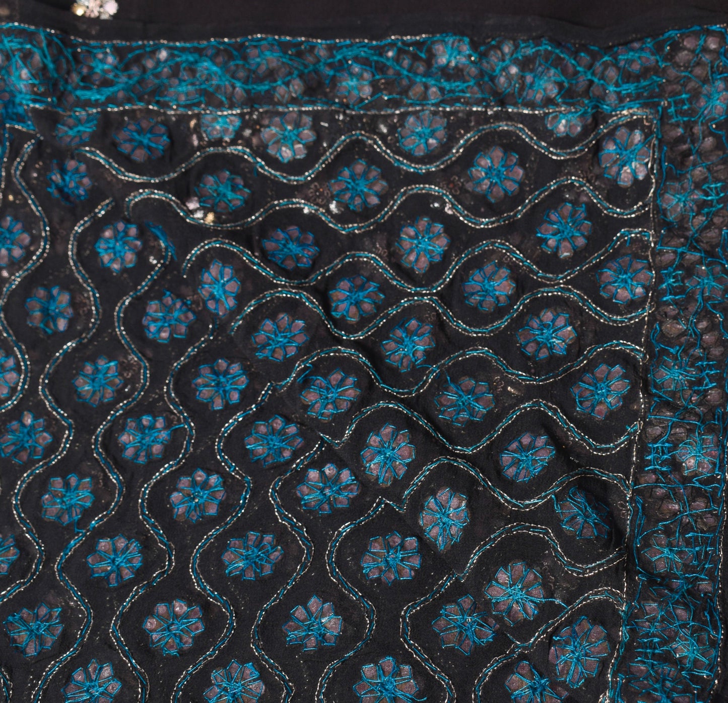 Sushila Vintage Hand Embroidered Dupatta Pure Georgette Black Floral Long Stole