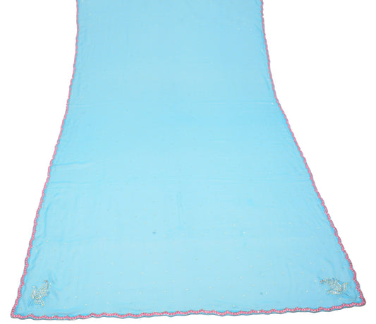 Sushila Vintage Aqua Blue Dupatta Cutwork Embroidered Pure Georgette Long Stole
