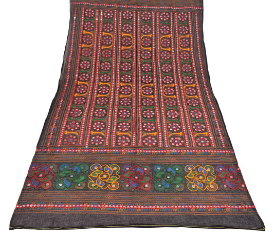Sushila Vintage Banjara Wrap Embroidered Kutchwork 100%Pure Cotton Black Dupatta