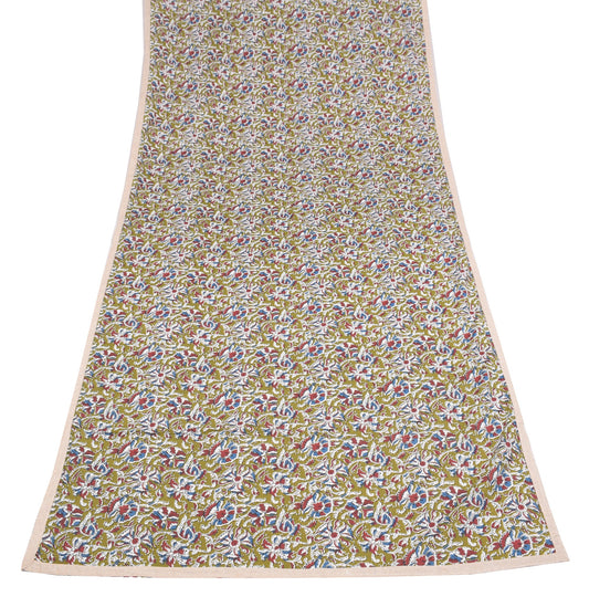 Sushila Vintage Floral Kalamkari Dupatta Pure Cotton Green Handprint Long Stole