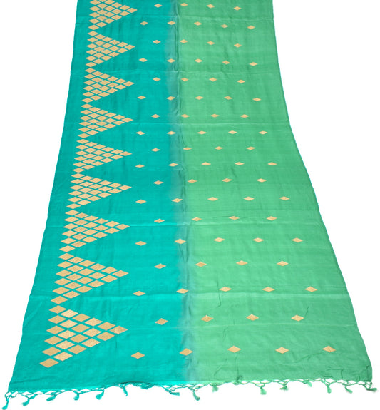 Sushila Vintage Green Blue Dupatta Pure Tussar Silk Embroidered Soft Long Stole
