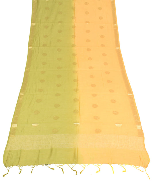 Sushila Vintage Yellow Green Dupatta Pure Cotton Silk Zari Brocade Long Stole