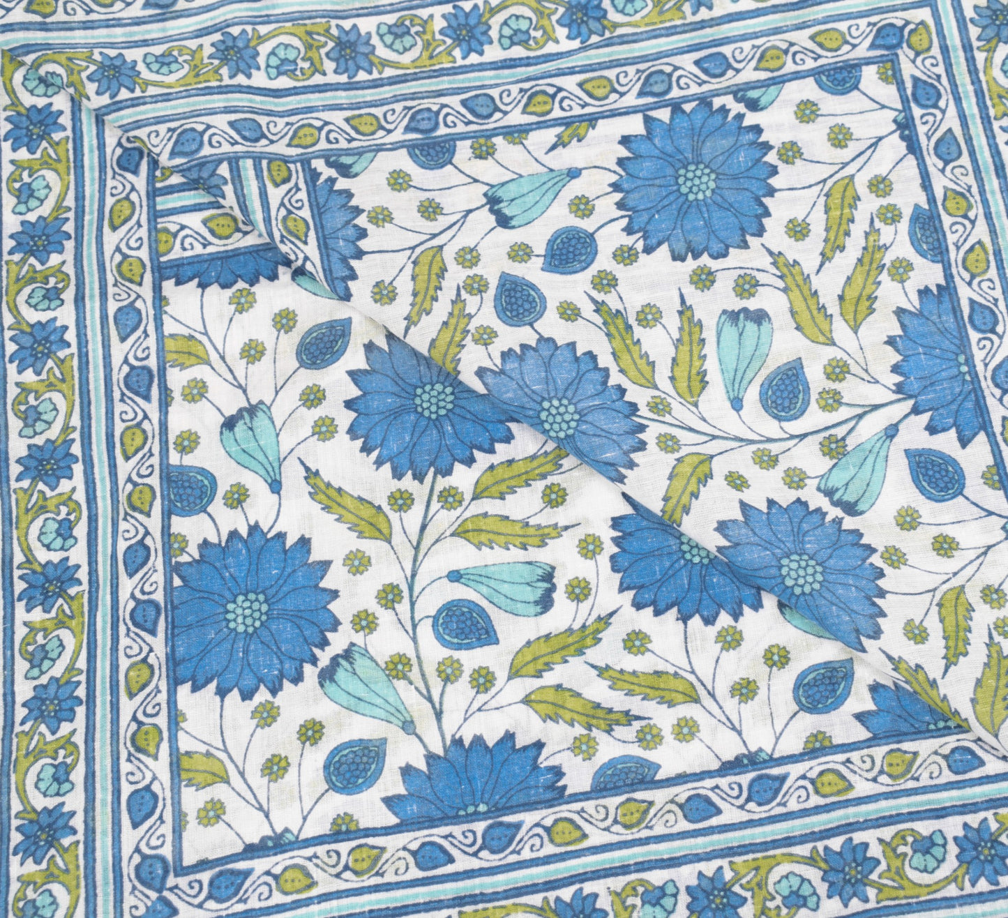 Sushila Vintage White Floral Dupatta Pure Cotton Hand Block Printed Long Stole