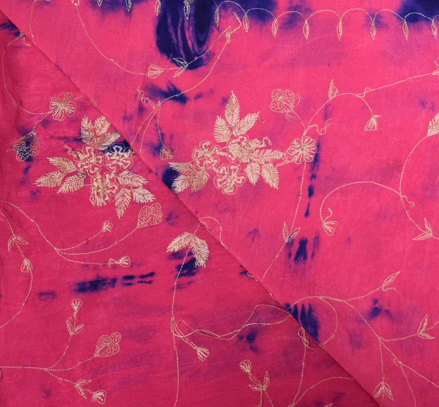 Sushila Vintage Magenta Tie-Dye Dupatta Hand Embroidered Pure Crepe Long Stole