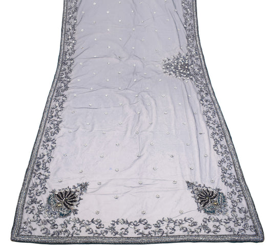 Sushila Vintage Blue Net Heavy Dupatta Sequins Glass Beads Embellish Long Stole