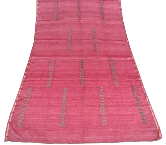 Sushila Vintage Magenta Dupatta Applique Work Pure Cotton Silk Woven Long Stole