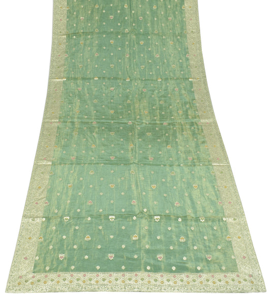 Sushila Vintage Green Wedding Dupatta Pure Tissue Zari Woven Floral Long Stole