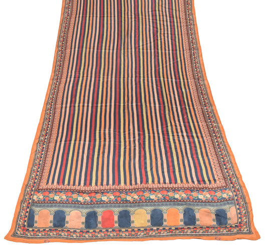 Sushila Vintage Multi-Color Pure Silk Dupatta Stipes Printed Soft LongStole Veil