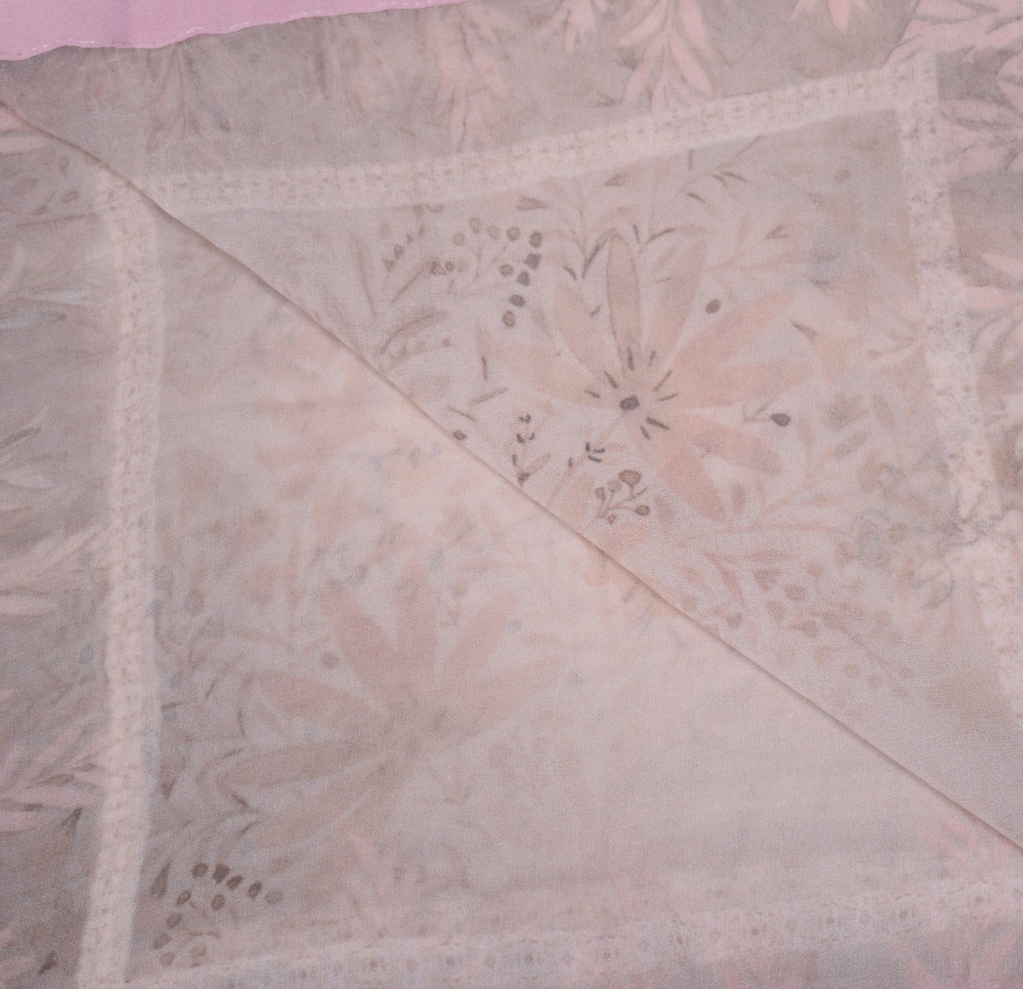 Sushila Vintage Floral Printed Dupatta Pure Georgette Light Pink Long Stole Veil