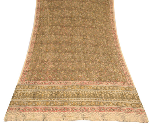 Sushila Vintage Hand Block Print Dupatta Kalamkari Pure Cotton Green Long Stole