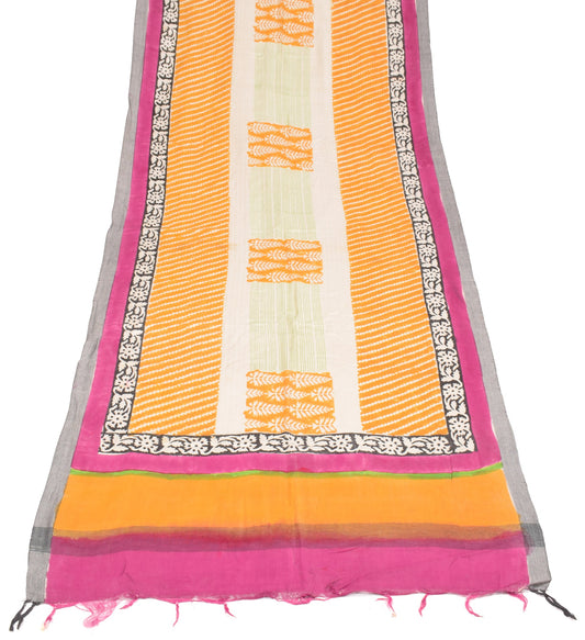 Sushila Vintage Cream Pure Woolen Dupatta Hand Block Printed Long Stole Shawl