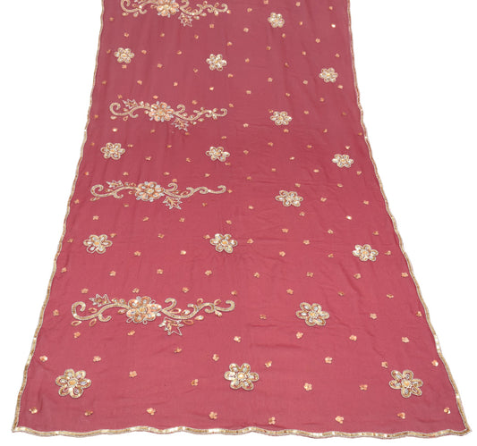 Sushila Vintage Sequins Embellish Dupatta Georgette Maroon Wedding Long Stole