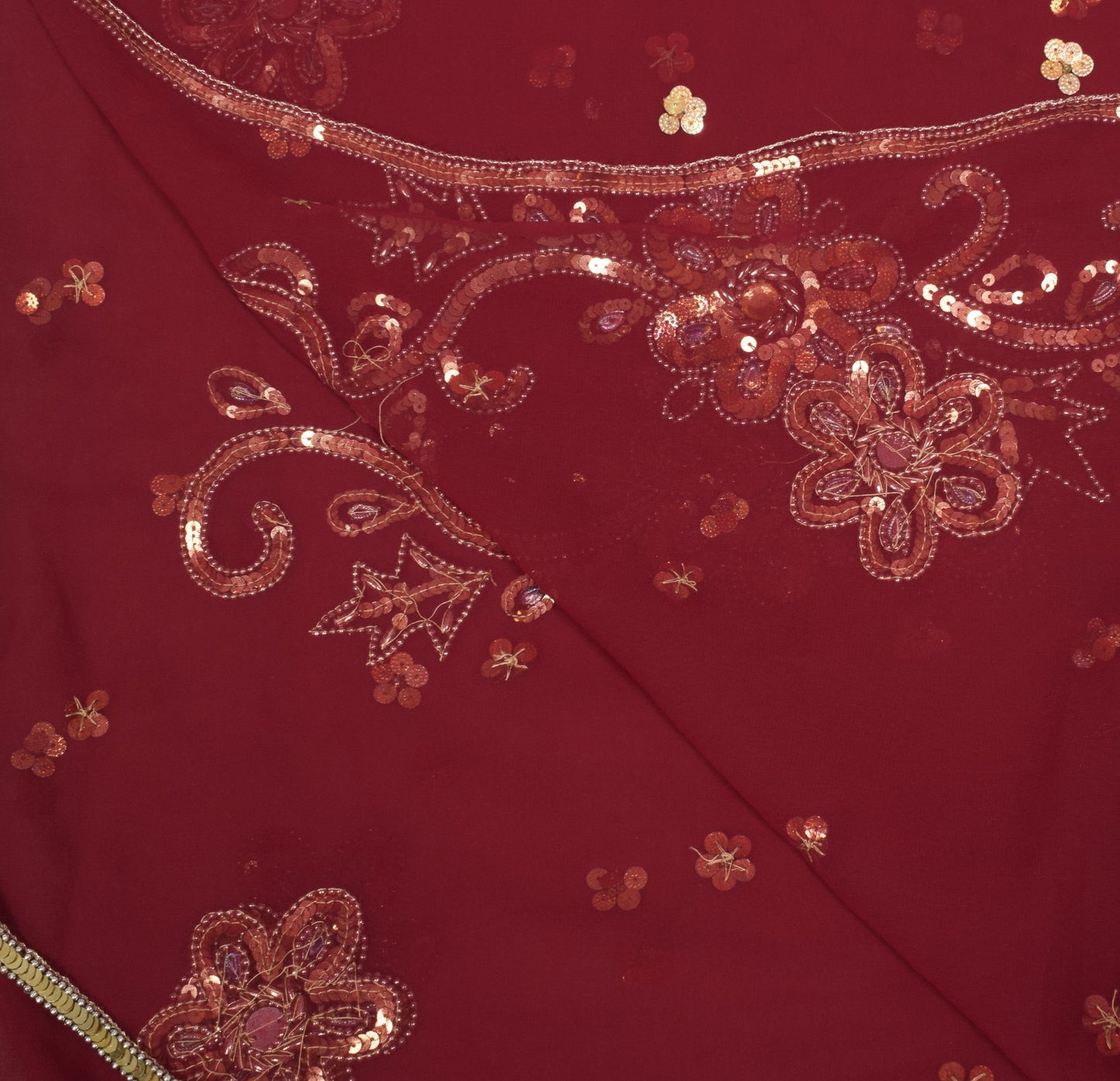 Sushila Vintage Sequins Embellish Dupatta Georgette Maroon Wedding Long Stole